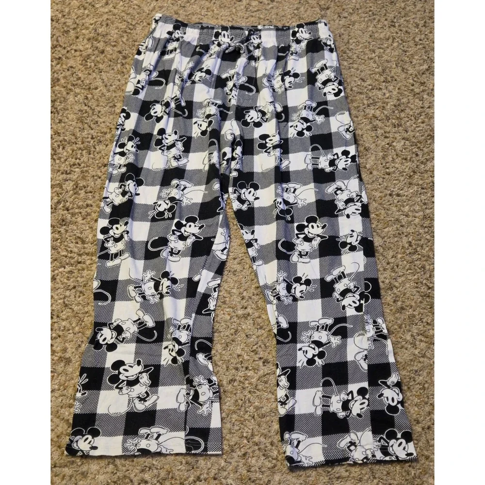 Disney Mickey Mouse Black White Buffalo Plaid Pajama Pants Men's Size‎ XL